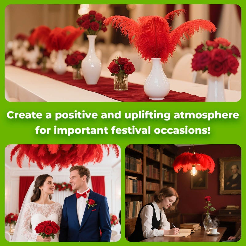 Piokio 20 pcs Natural Red Ostrich Feathers 12-14 inch(30-35 cm) Bulk for Wedding Party Centerpieces and DIY Clothes Decoration, Gatsby Decorations - Image 5